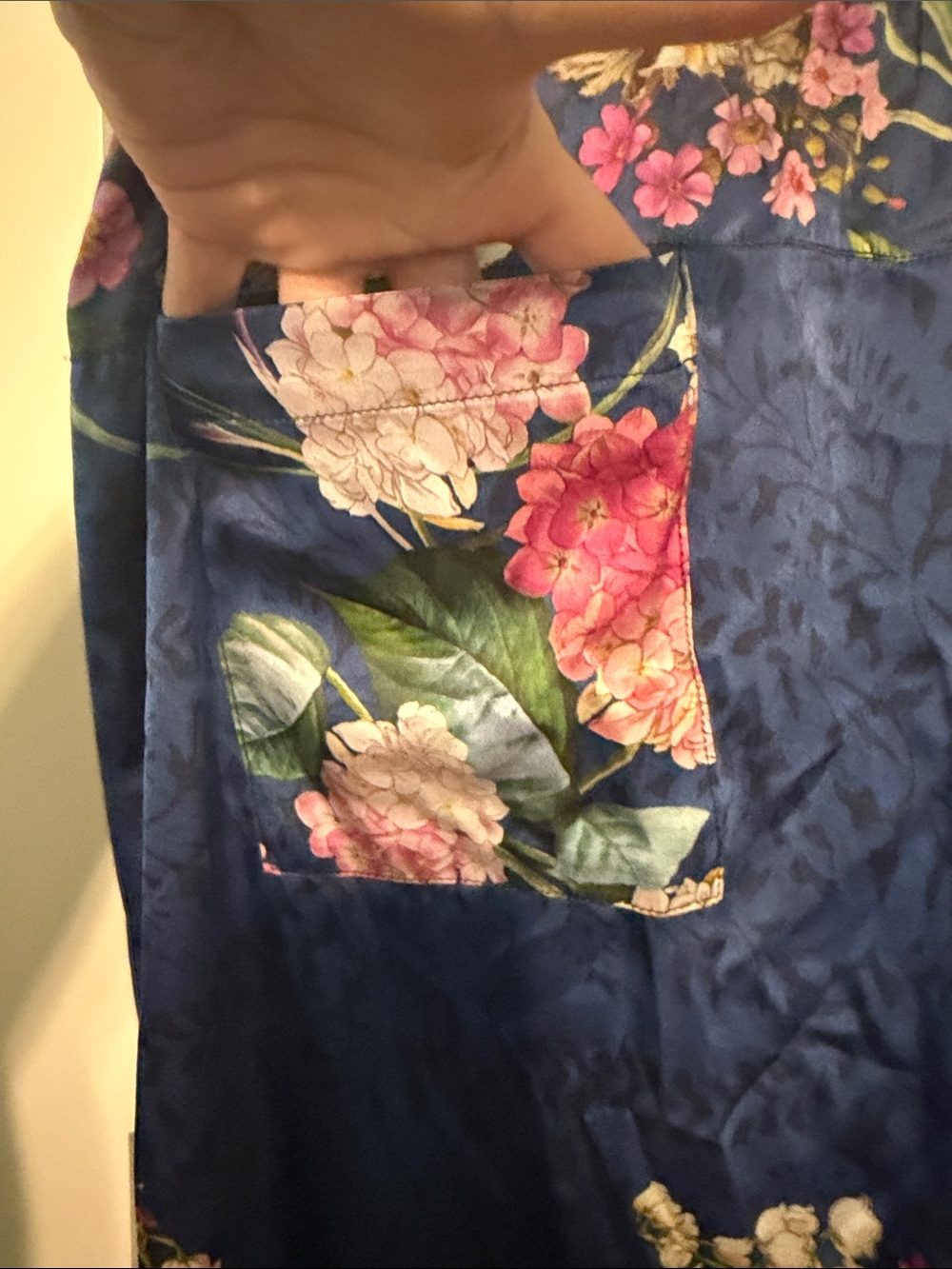 Johnny Was Silk Blend Bohemian Athleisure Navy Floral Elastic Waist Pants Size L - Picture 5 of 11